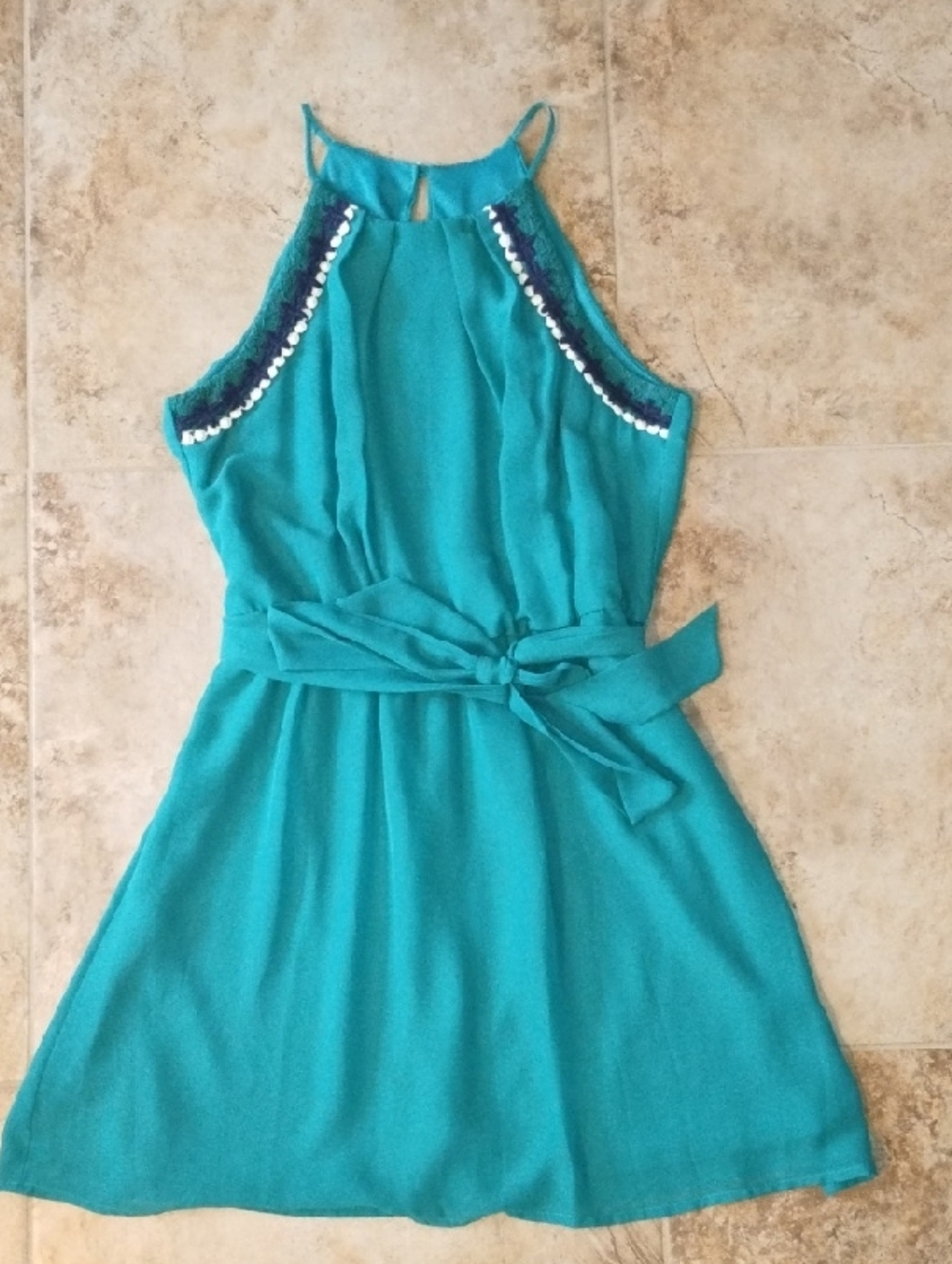 Teeze Me Teal Halter Mini Dress with Tie Waist